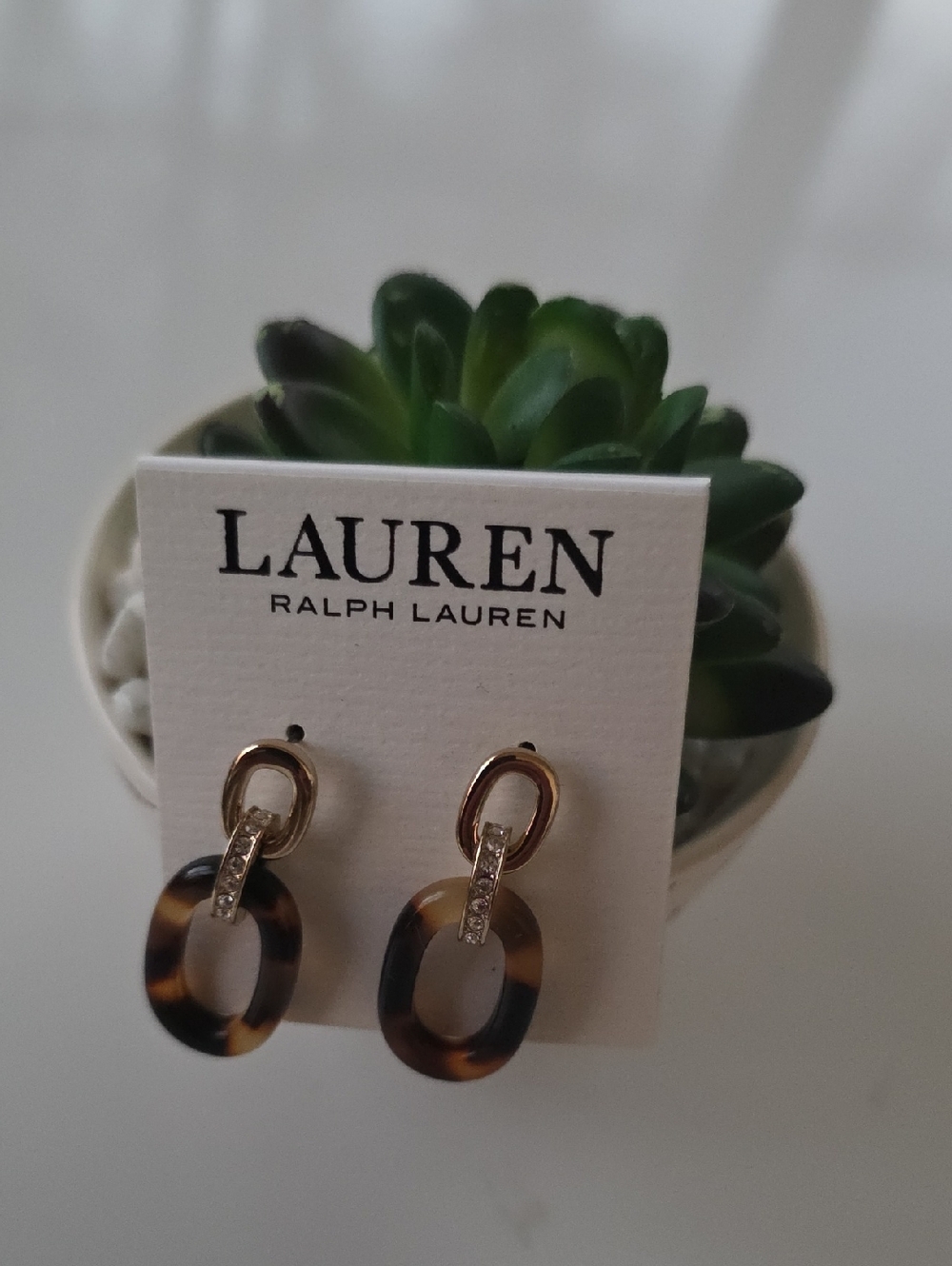 Lauren Ralph Lauren‎ Gold-Tone Earrings with Tortoiseshell Loops